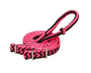 BRAIDED BARREL REIN,PINK/BLACK