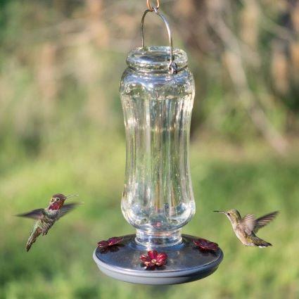 CLEAR VINTAGE HUMMINGBIRD FEEDER