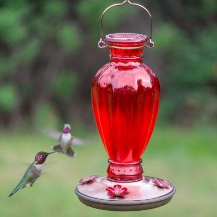 RED VINTAGE HUMMINGBIRD FEEDER