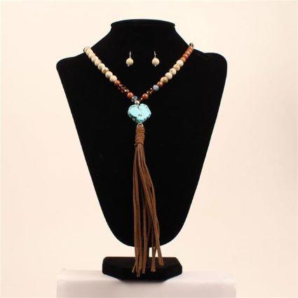 BR LONG NECKLACE SET TQ STN BEAD