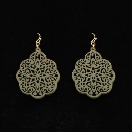 EARRINGS WOOD MDLLN CUTOUT OLIVE