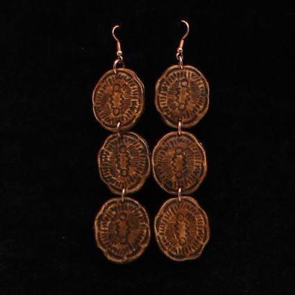 EARRINGS 3 TIER STAMPED LEATHER