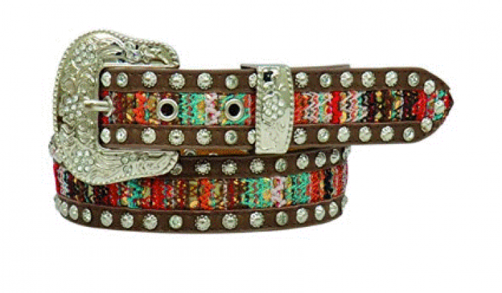 1 1/4" BRN MULTI COLOR LACE BELT