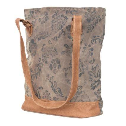 GRY CANVAS FLORAL TOTE
