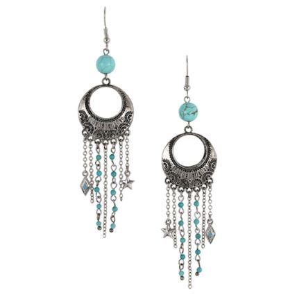 EARRINGS BEADED CHAIN TURQUOISE