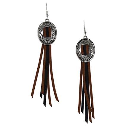 EARRINGS EMBOSSED CONCHO FRINGE