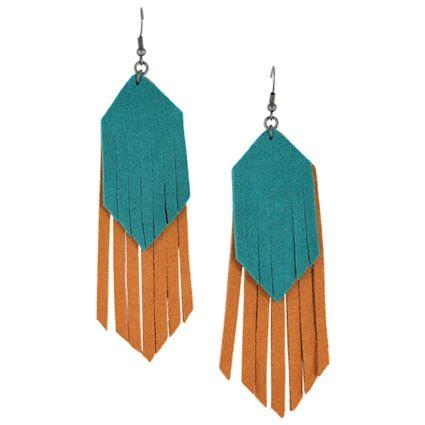 EARRINGS SUEDE TAN & TURQ