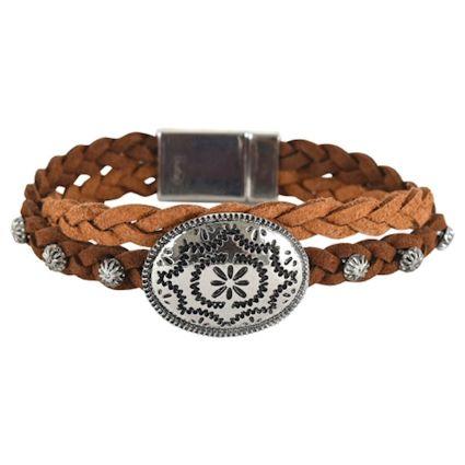 BRACELET BRAIDED LEATHER CONCHO