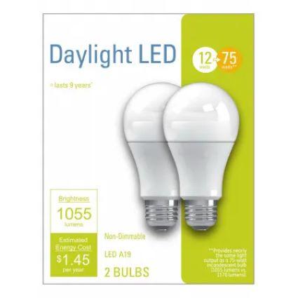 2PK 12W DAY A19 BULB