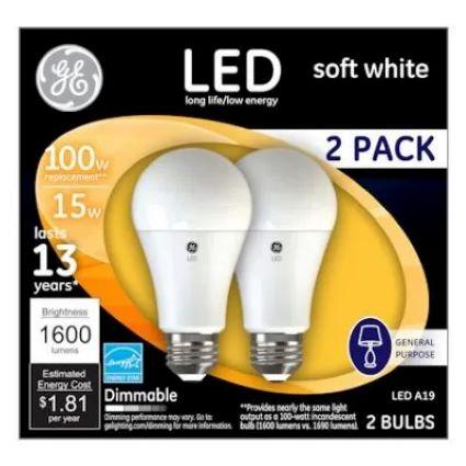 GE LED 2PK 15W BULB