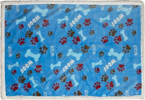 BLUE WOOF DOG BLANKET L WHITE