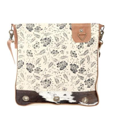 FLORAL CANVAS PRINT W/ HIDE TOTE