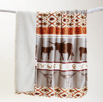 LONGHORN PLUSH SHERPA THROW