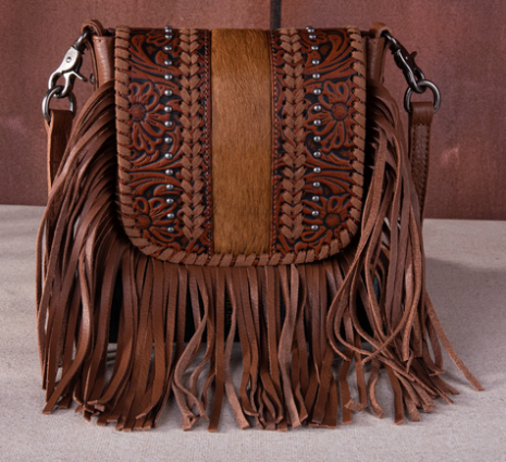 MW TOOLED LEATHER FRINGE X BROWN