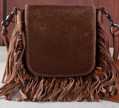 MW LEATHER XBODY W FRINGE BROWN