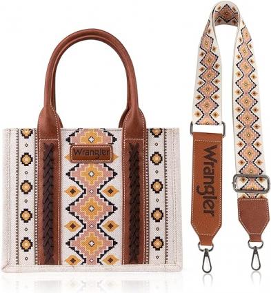 WRANGLER AZTEC TOTE W STRAP BRN