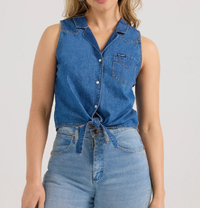 RETRO DENIM SLEEVELESS SNAP TOP