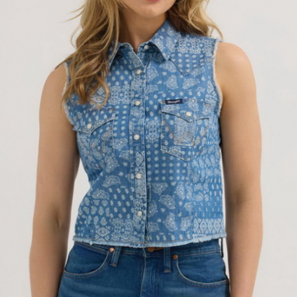 AMERICANA CROP TOP DENIM PAISLEY