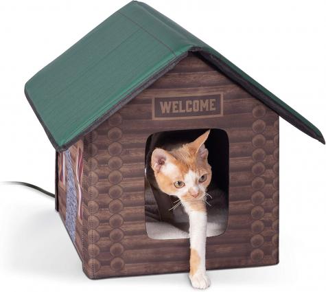 HEATED OUTDOOR KITTY LOG CABIN