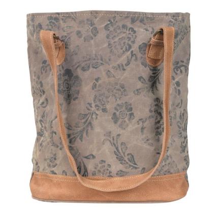 BROWN CANVAS FLORAL TOTE