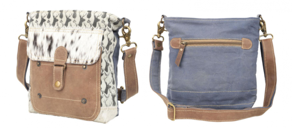 DEER PRINT W/ HIDE CROSSBODY BAG