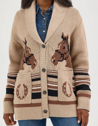WMS RETRO HORSE CARDIGAN BROWN