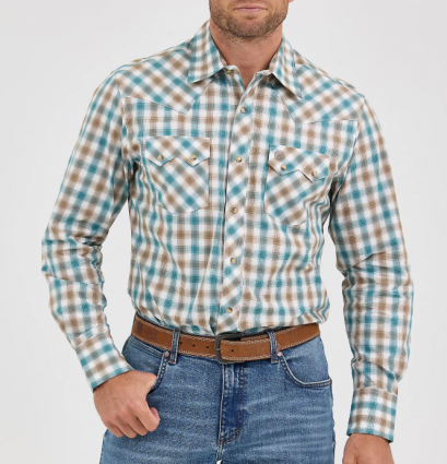 MNS CLASSIC LS SHIRT TURQ BROWN