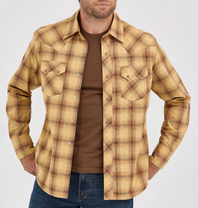 MNS RETRO LS SNAP SHIRT CURRY