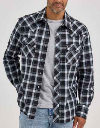 MNS RETRO LS SNAP SHIRT BLACK