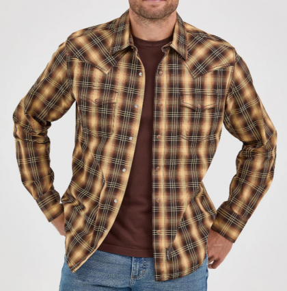 MSN RETRO LS SNAP SHIRT BROWN