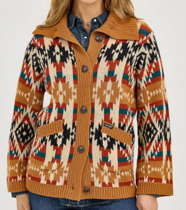 WMS RETRO CARDIGAN MUSTARD AZTEC