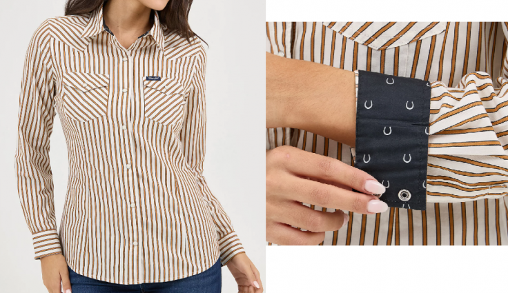 WMS RETRO DRESS SHIRT BRN STRP