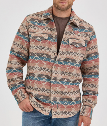 MNS RETRO LS SNAP SHIRT BRN AZT