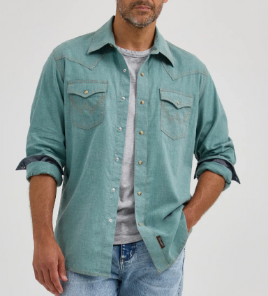 MNS RETRO LS SNAP SHIRT PINE