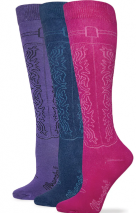 MED 3PK COWGIRL BOOT SOCK ASST