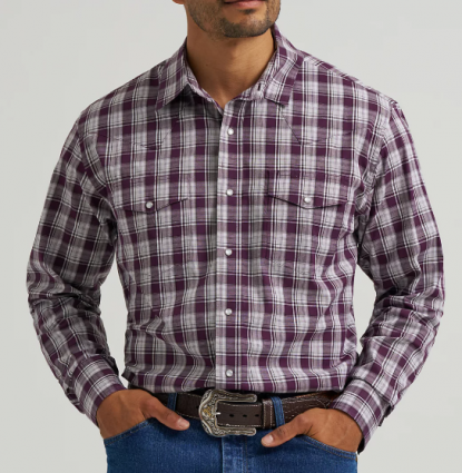 MNS WRINKLE RESIST LS BURGANDY