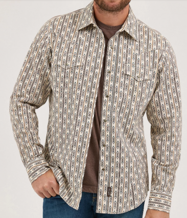 MNS RETRO LS SNAP ECRU STRIPE