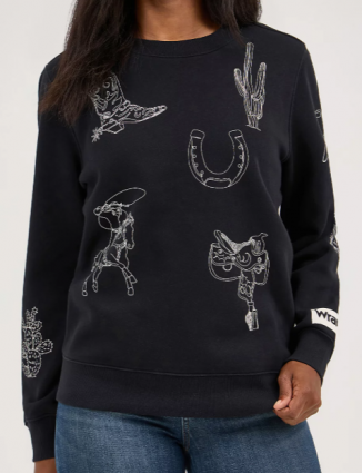WMS SWEATSHIRT WESTERN PRINT BLK
