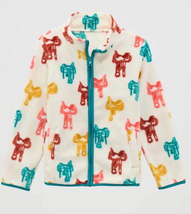 GIRLS ZIP FLEECE SADDLE WHITE
