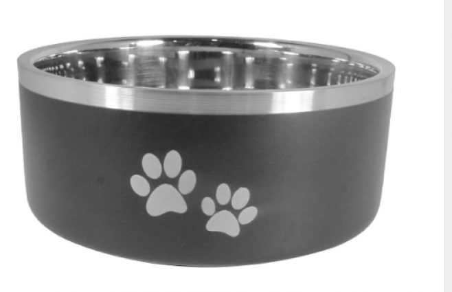 THOOZY PET BOWL W/PAWS BLACK 16