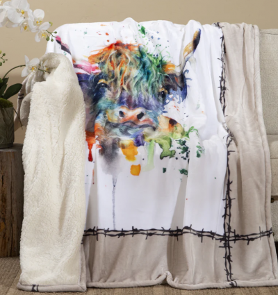 HIGHLAND COW PLUSH SHERPA THROW
