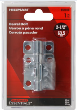 CD-BARREL BOLT 2-1/2" ZINC
