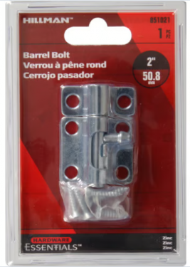 CD-BARREL BOLT 2" ZINC