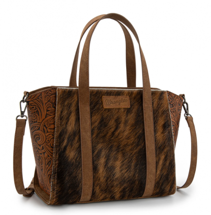 WRANGLER HAIR ON HIDE TOTE BRN