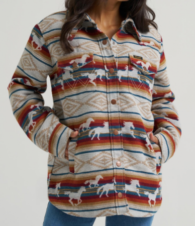 Retro Lined Shacket Horse Print
