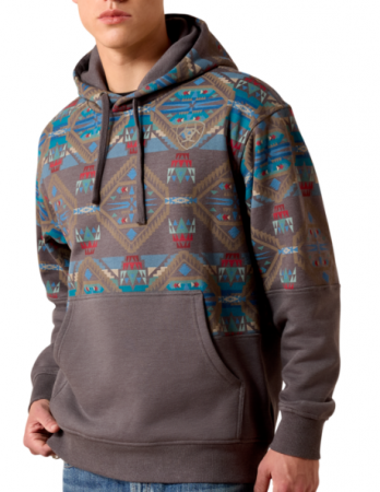 MNS Color Block Hoodie Grey