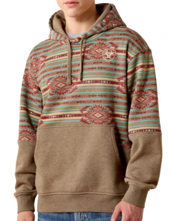 MNS Color Block Hoodie Brn